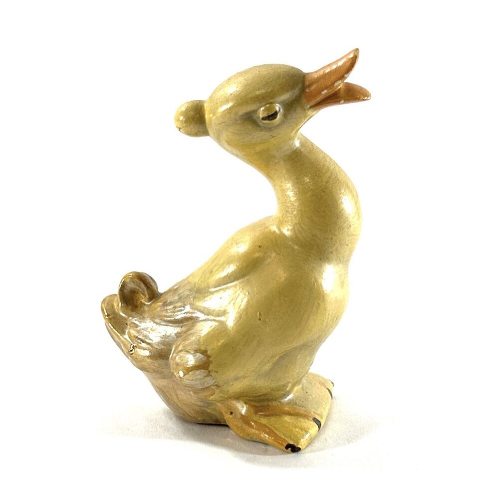 Vintage Gold Glazed Ceramic Duck Figurine 3.5” Mid Century Farmhouse Decor
